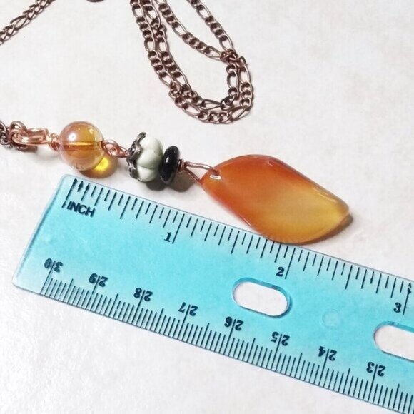 Gorgeous & Unique! Tangerine Agate Beaded Stack Pendant & Copper Figaro Chain - Picture 9 of 10
